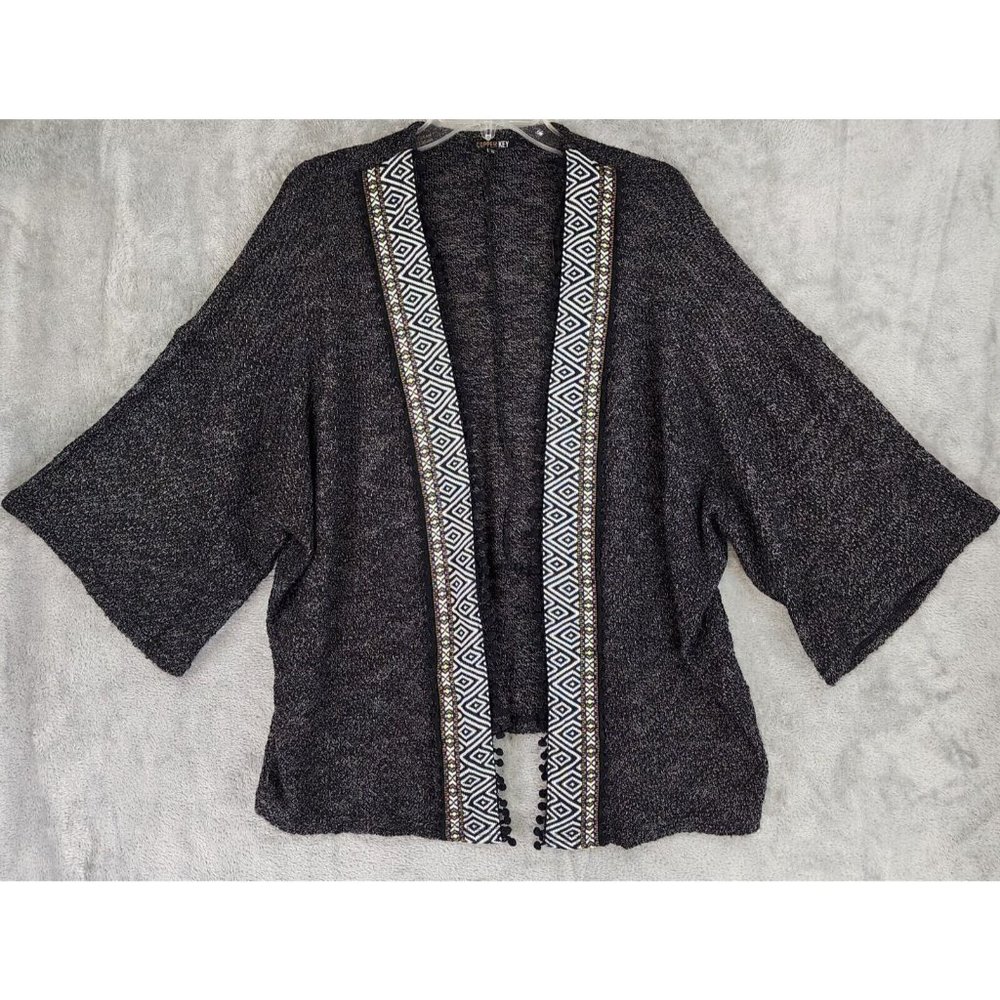 Copper Key Sweater Womens XLarge Black White Aztec Casual Soft Open Cardigan